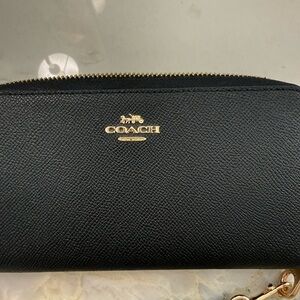 Coach Black Leather Wallet with Gold Details